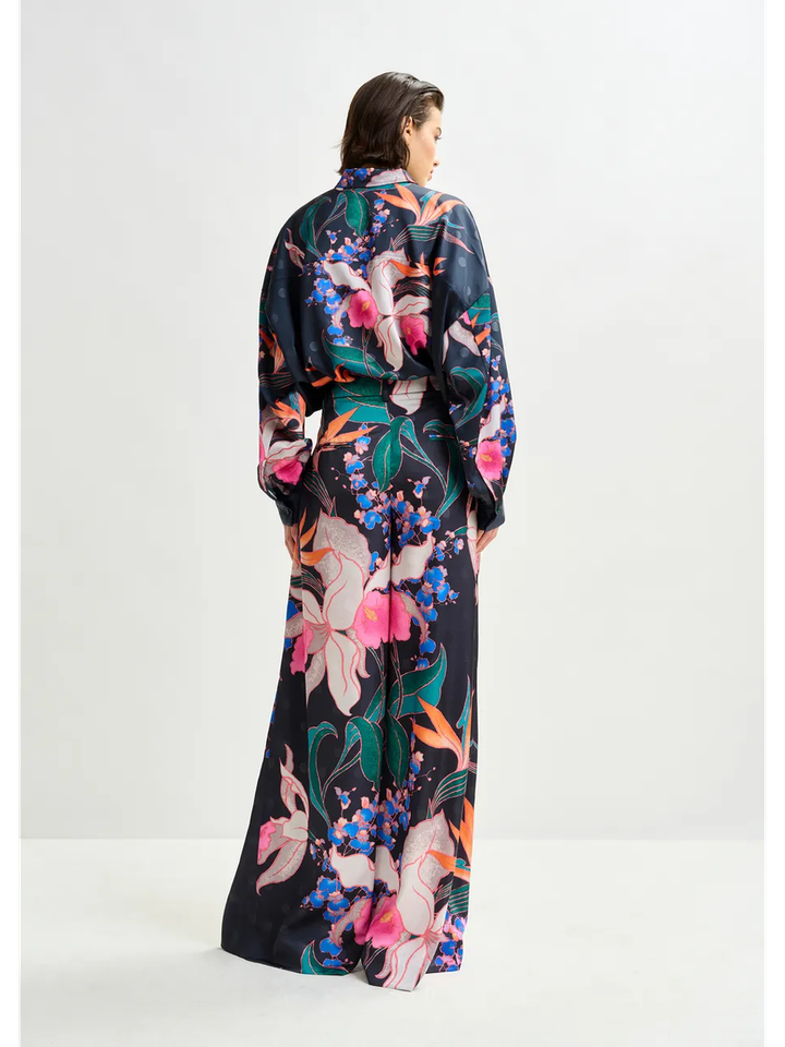 Zwarte brede broek met veelkleurige bloemenprint Ipants Essentiel 