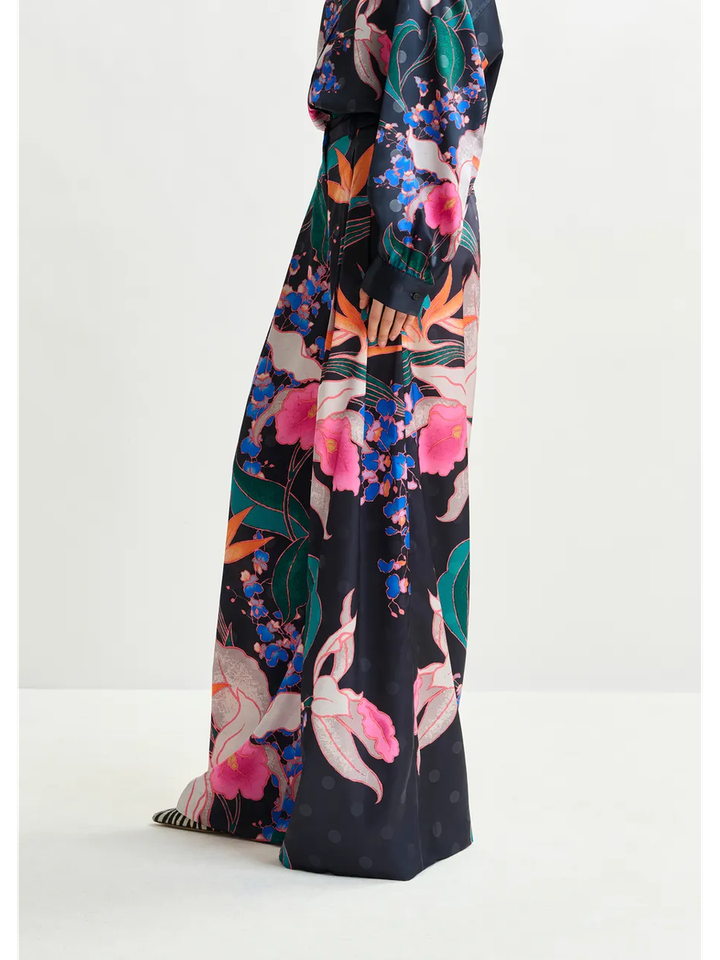 Zwarte brede broek met veelkleurige bloemenprint Ipants Essentiel 