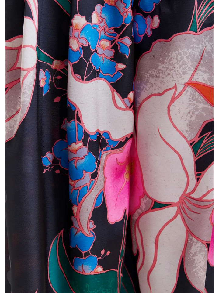 Zwarte brede broek met veelkleurige bloemenprint Ipants Essentiel 
