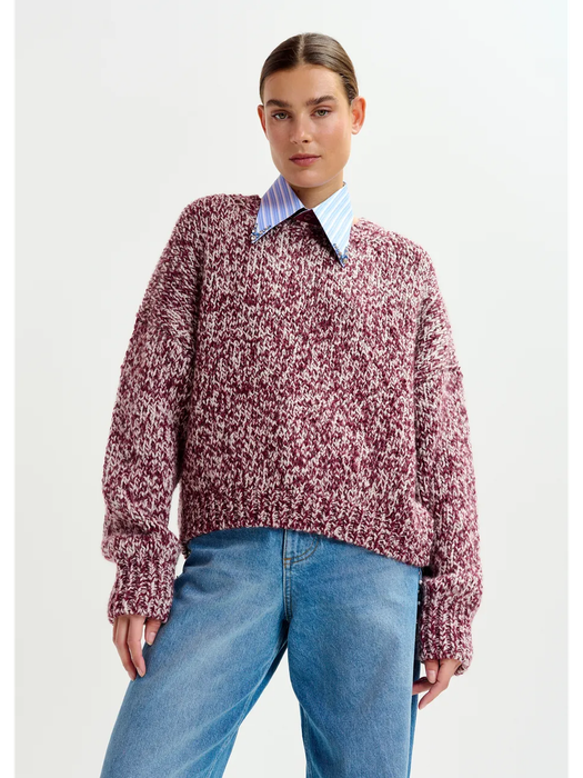 Bordeaux en gebroken wit melange trui Izura Essentiel