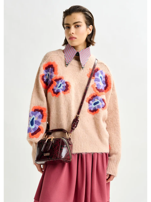 Beige en veelkleurige mohaire trui met bloemenprint Imposibel Essentiel