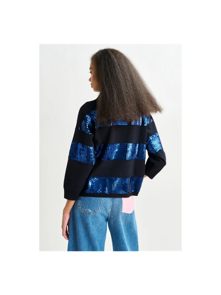 Marineblauwe en blauwe gestreepte polo met pailletten Illuminati Essentiel