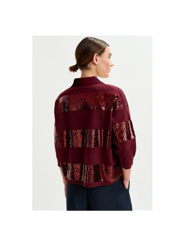 Bordeaux gestreepte polo met pailletten Illuminati Essentiel