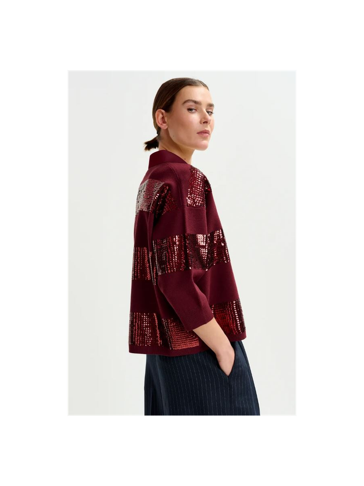 Bordeaux gestreepte polo met pailletten Illuminati Essentiel