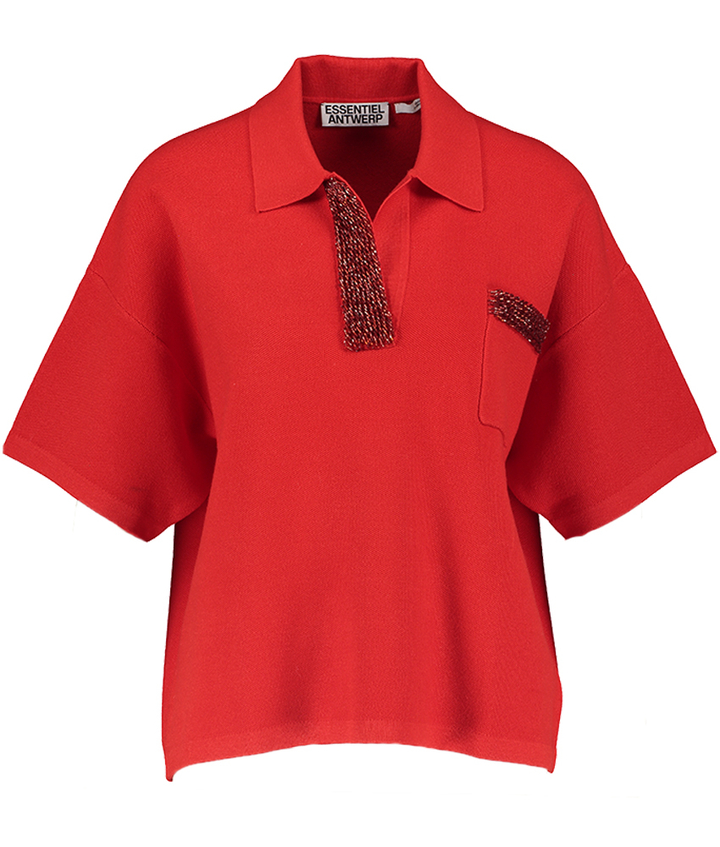 Rode polo met sierkraag International Essentiel