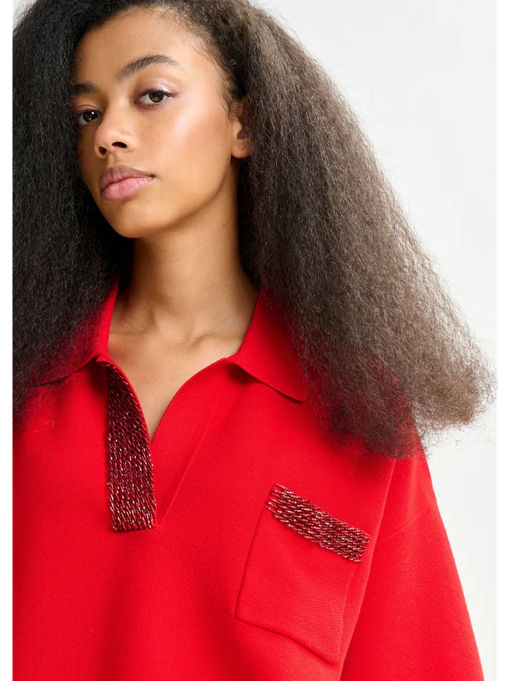 Rode polo met sierkraag International Essentiel