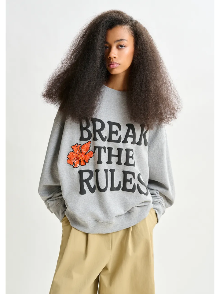 Grijze en zwarte sweater met oranje pailletten Ixpperience Essentiel