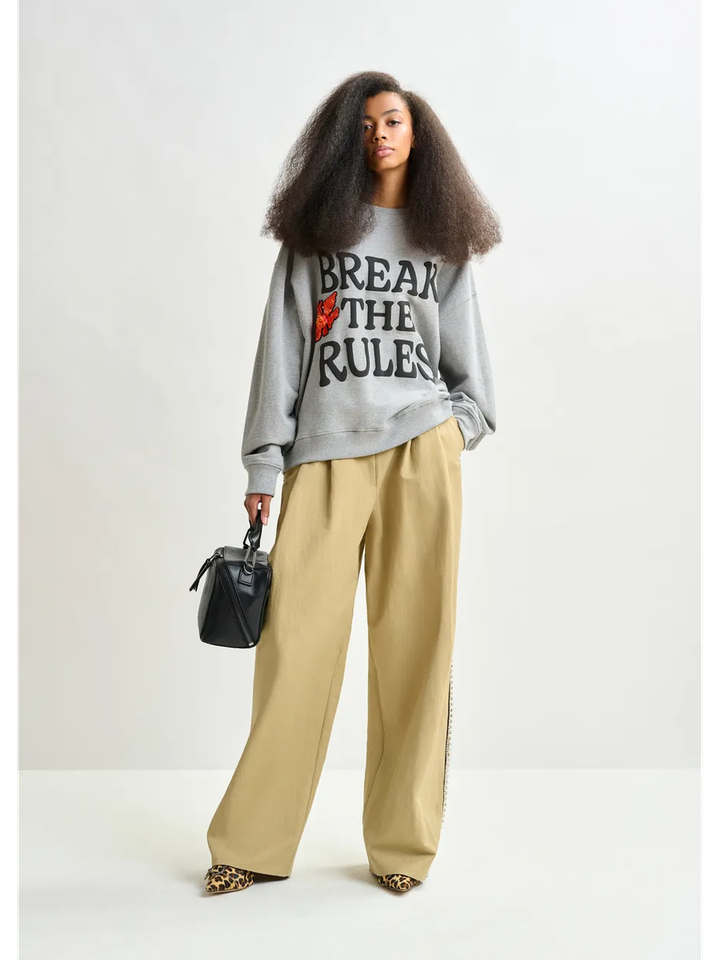 Grijze en zwarte sweater met oranje pailletten Ixpperience Essentiel