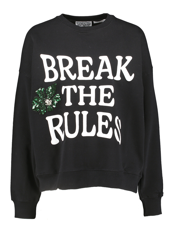 Zwarte en witte sweater met groene pailletten Ixperience Essentiel