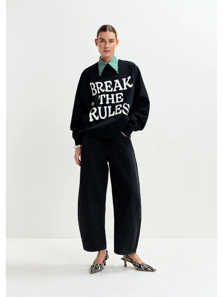 Zwarte en witte sweater met groene pailletten Ixperience Essentiel