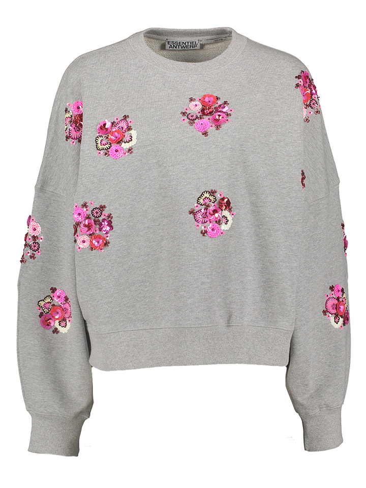 Grijze sweater met veelkleurig borduurwerk Itro Essentiel 