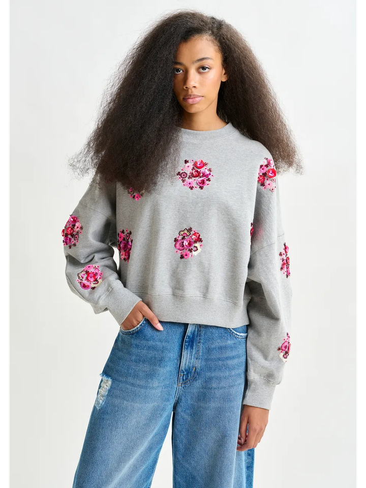 Grijze sweater met veelkleurig borduurwerk Itro Essentiel 