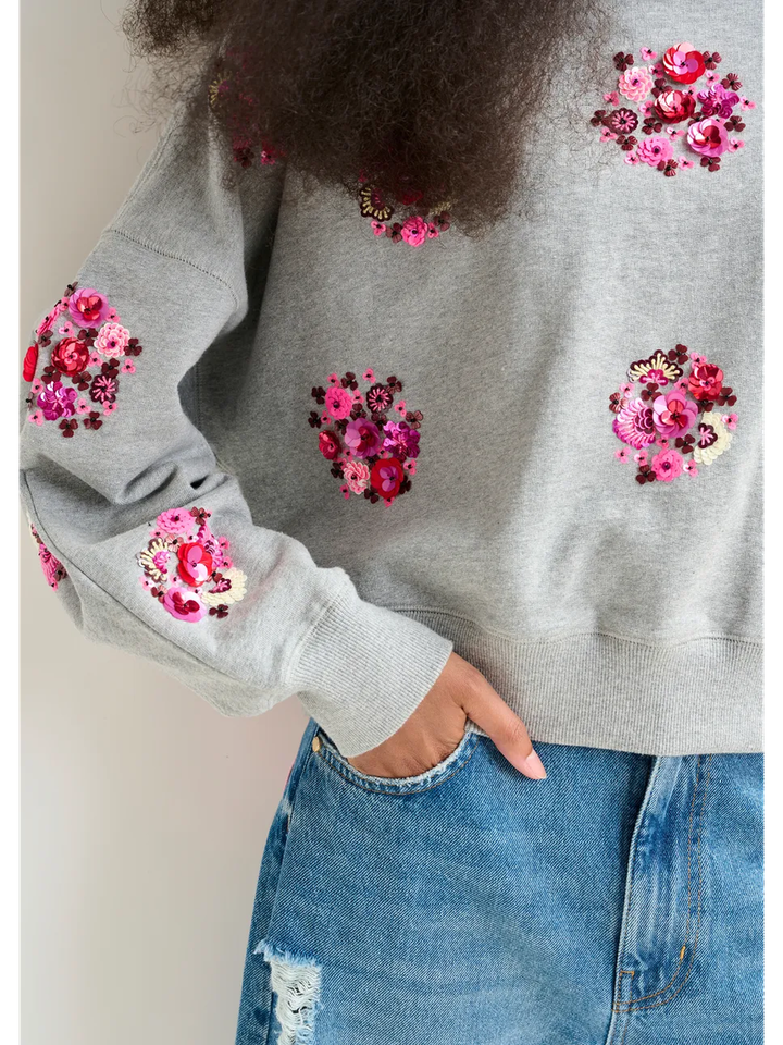 Grijze sweater met veelkleurig borduurwerk Itro Essentiel 