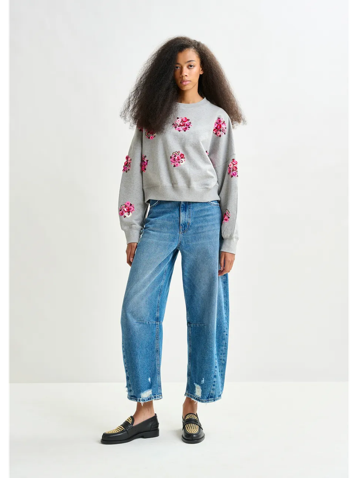 Grijze sweater met veelkleurig borduurwerk Itro Essentiel 