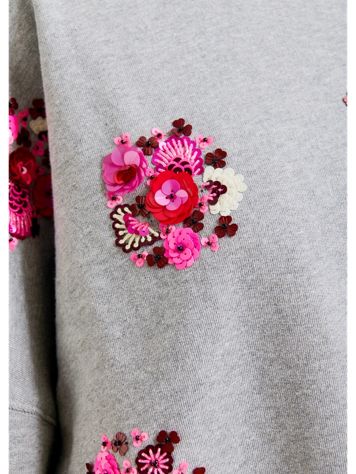 Grijze sweater met veelkleurig borduurwerk Itro Essentiel 