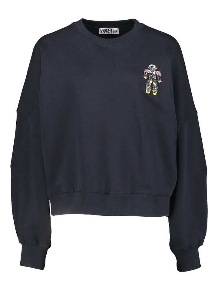 Marineblauwe katoenen sweater met veelkleurige pailletten Ibernatus Essentiel