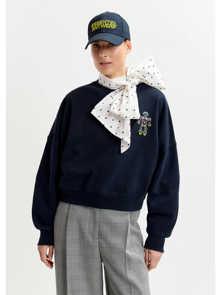 Marineblauwe katoenen sweater met veelkleurige pailletten Ibernatus Essentiel