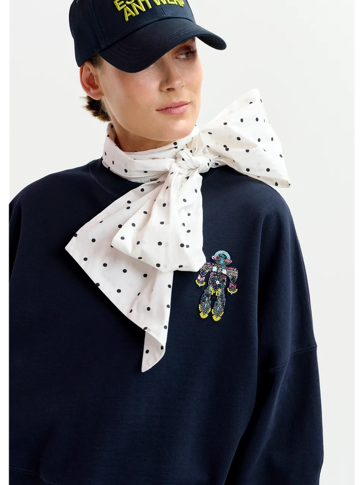 Marineblauwe katoenen sweater met veelkleurige pailletten Ibernatus Essentiel