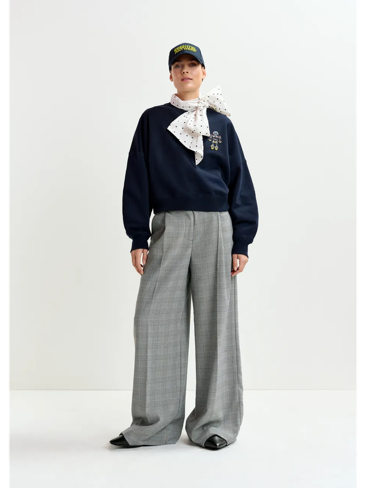 Marineblauwe katoenen sweater met veelkleurige pailletten Ibernatus Essentiel