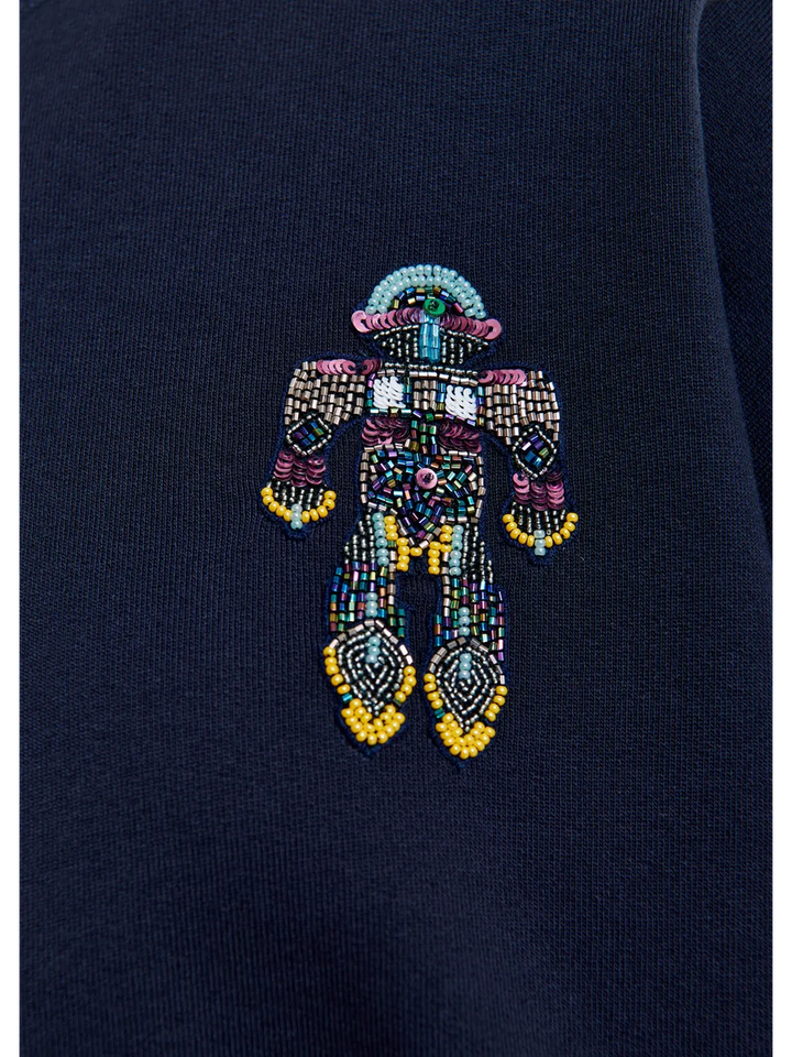 Marineblauwe katoenen sweater met veelkleurige pailletten Ibernatus Essentiel