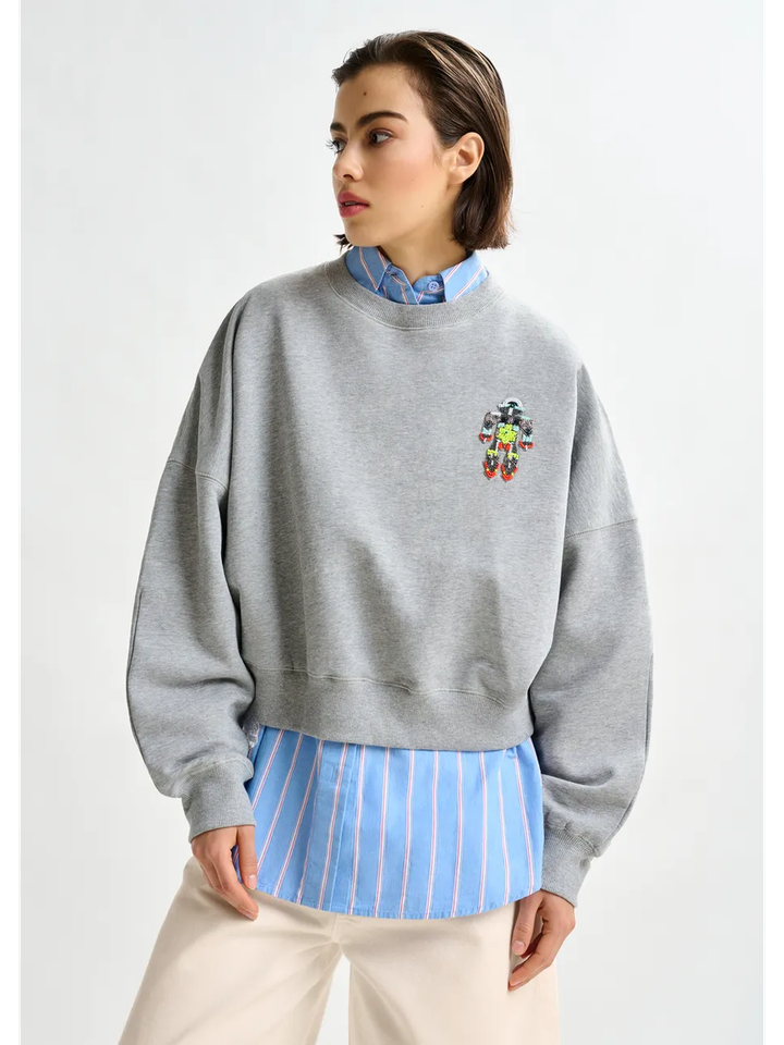 Grijze katoenen sweater met veelkleurige pailletten Ibernatus Essentiel 