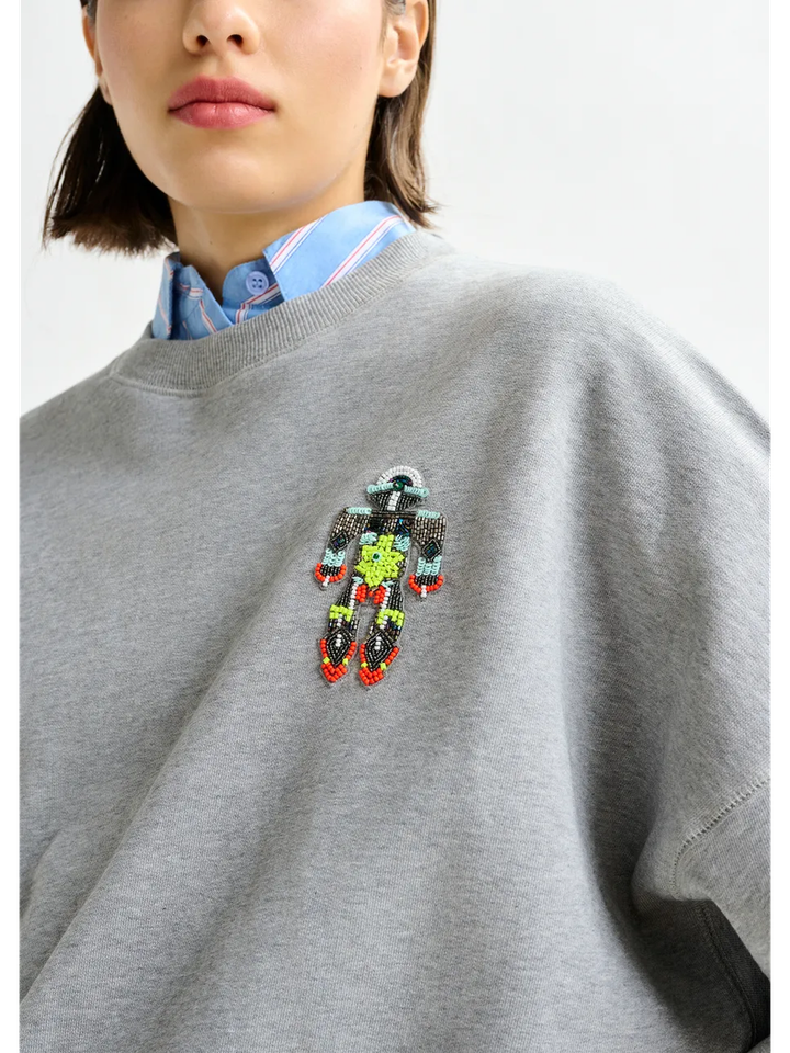 Grijze katoenen sweater met veelkleurige pailletten Ibernatus Essentiel 