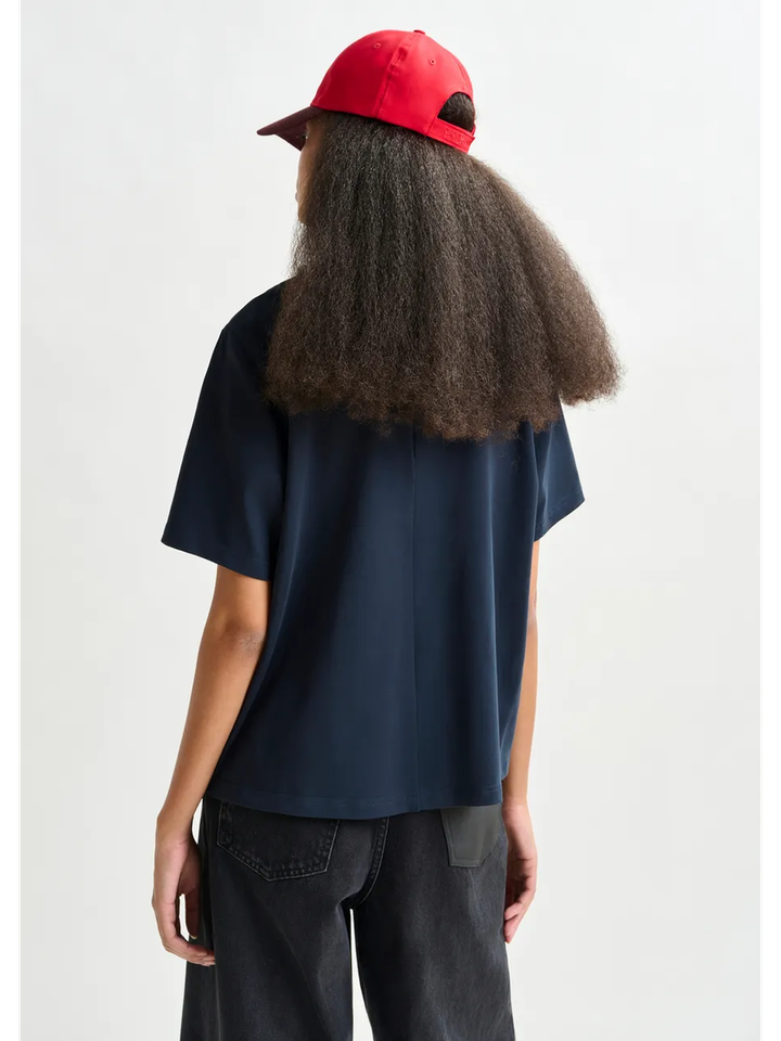 Marineblauw katoenen T-shirt met zilveren kralen Intenso Essentiel