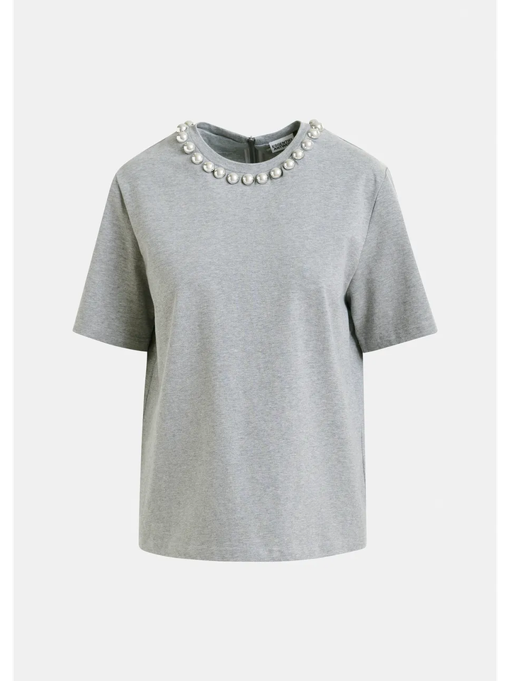 Grijs katoenen T-shirt met zilveren kralen Intenso Essentiel
