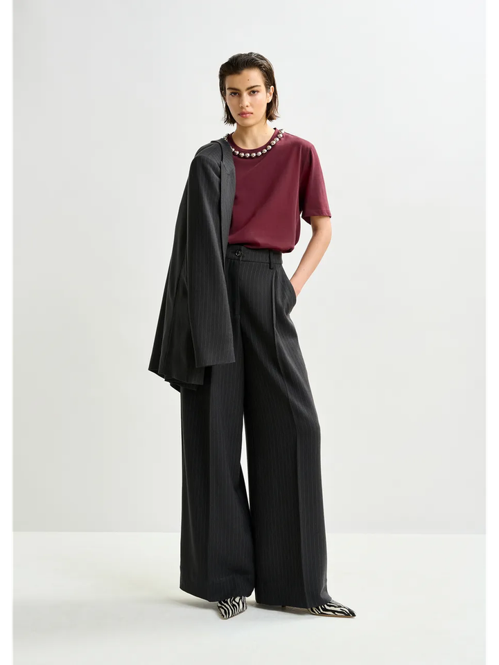 Bordeaux katoenen T-shirt met zilveren kralen Intenso Essentiel 