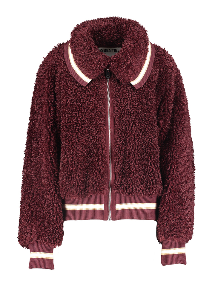 Burgundy en witte oversized teddy bomber jacket Iwill Essentiel 