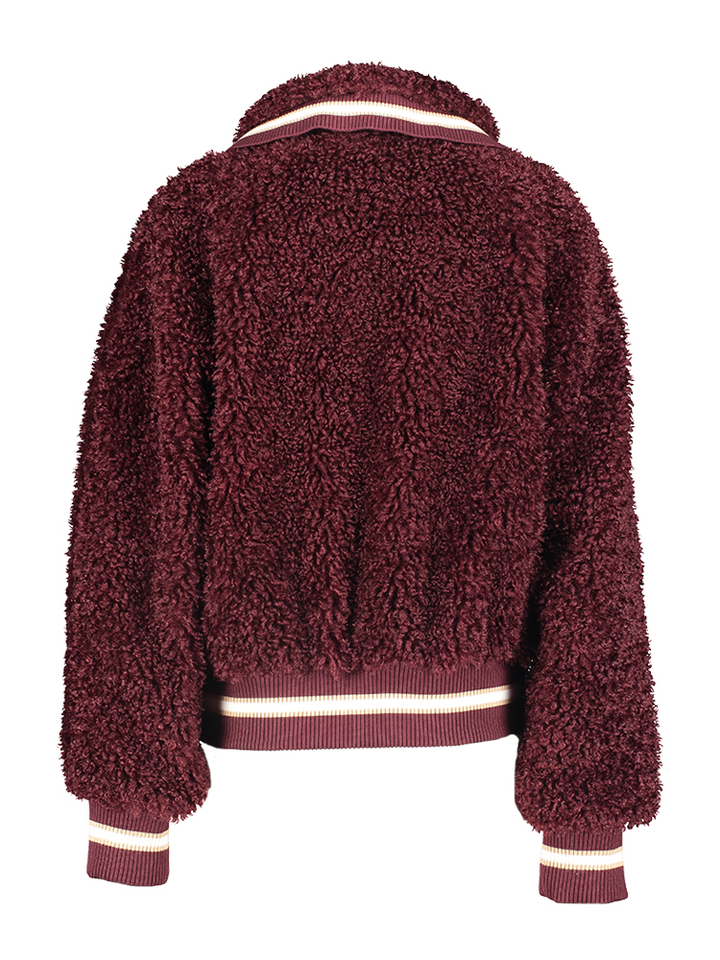 Burgundy en witte oversized teddy bomber jacket Iwill Essentiel 