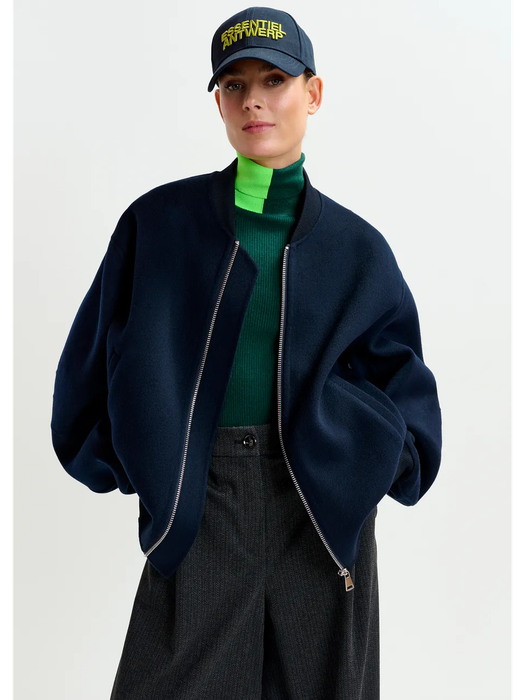 Donkerblauwe wollen bomber jacket Isoft Essentiel
