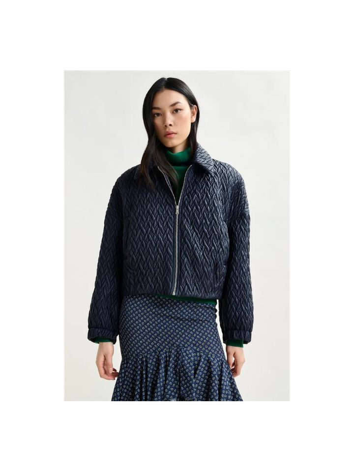 Donkerblauwe bomberjack in faux leer Imille Essentiel