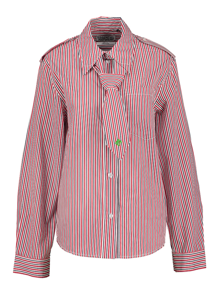 Rood, donkerblauw en wit gestreept overhemd met verwijderbare das Igold Essentiel
