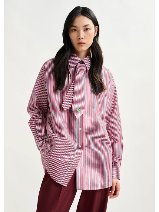 Rood, blauw en wit gestreept oversized overhemd met verwijderbare das Iglasses Essentiel