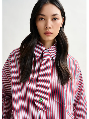 Rood, blauw en wit gestreept oversized overhemd met verwijderbare das Iglasses Essentiel