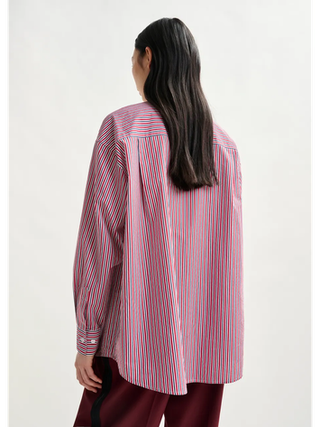 Rood, blauw en wit gestreept oversized overhemd met verwijderbare das Iglasses Essentiel