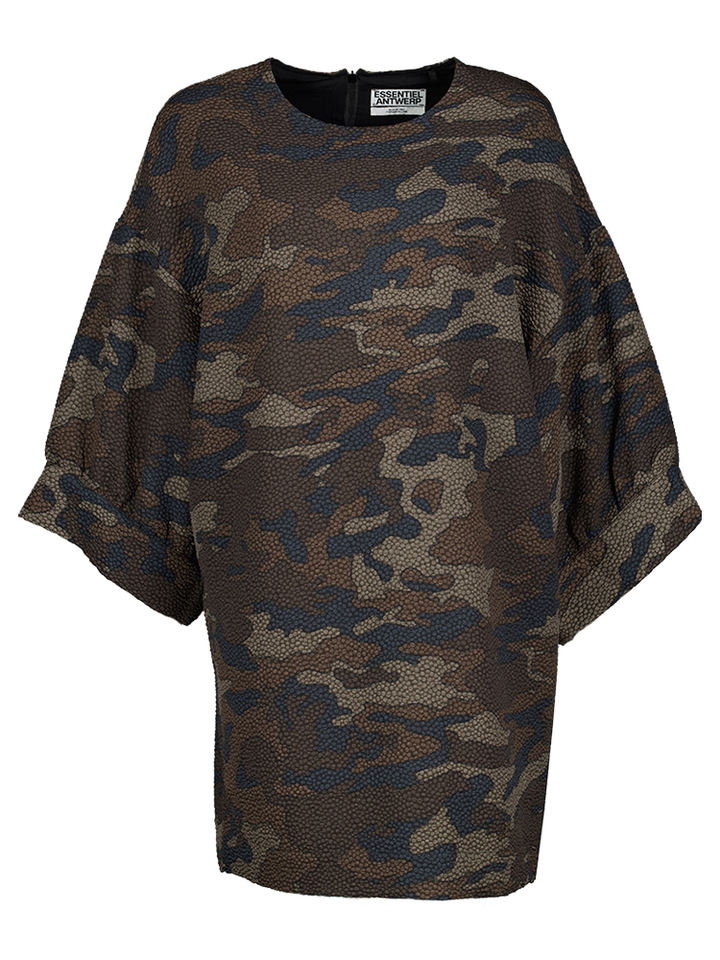 Bruin en blauwe oversized mini-jurk met brede mouwen Insta Essentiel