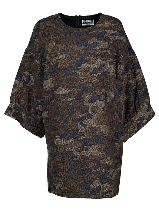 Bruin en blauwe oversized mini-jurk met brede mouwen Insta Essentiel