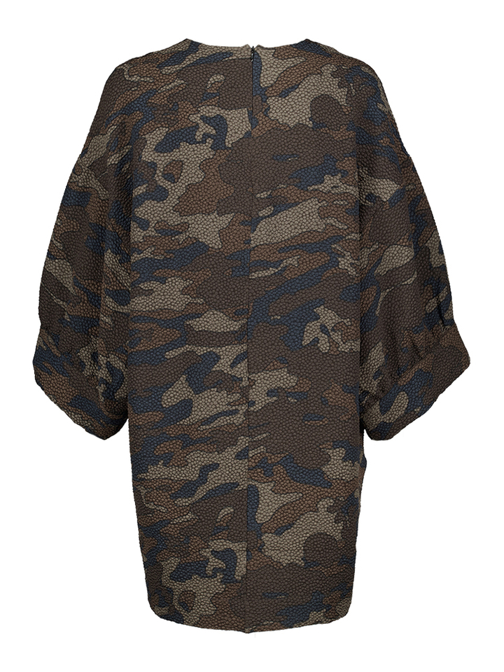 Bruin en blauwe oversized mini-jurk met brede mouwen Insta Essentiel