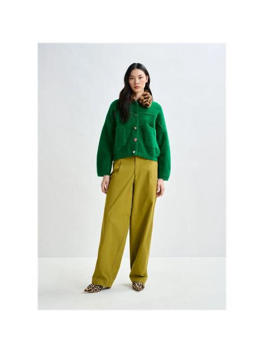 Groene cardigan met afneembare faux fur in leopard Intension Essentiel