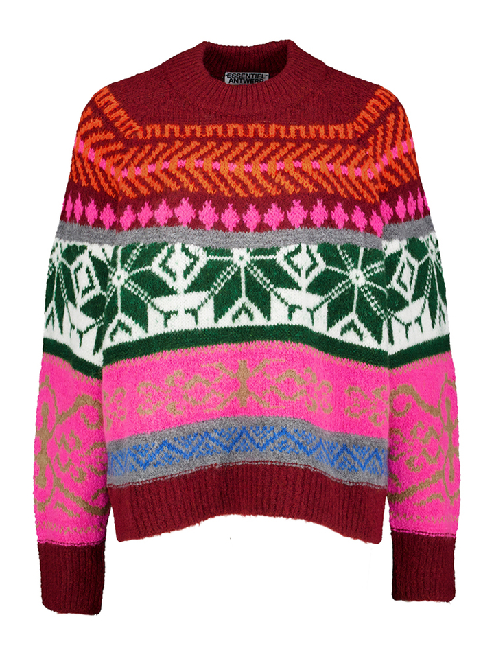 Bordeaux en veelkleurig gemêleerd gebreide trui Irelando Essentiel
