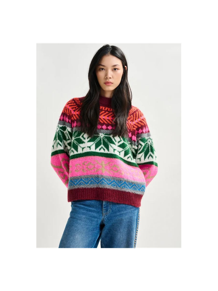 Bordeaux en veelkleurig gemêleerd gebreide trui Irelando Essentiel