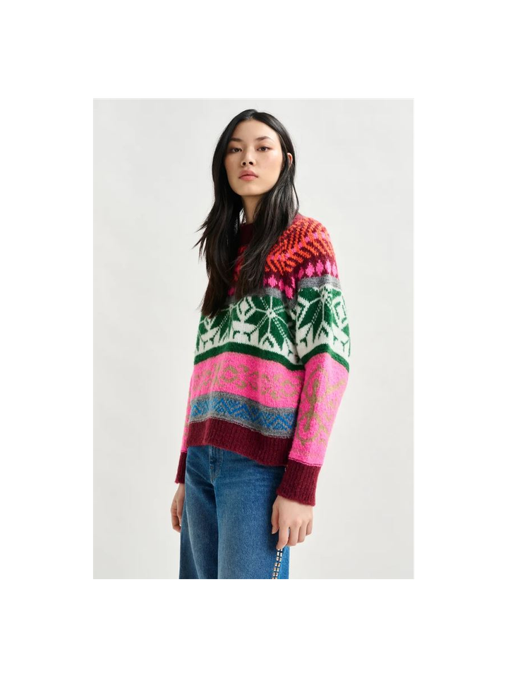 Bordeaux en veelkleurig gemêleerd gebreide trui Irelando Essentiel