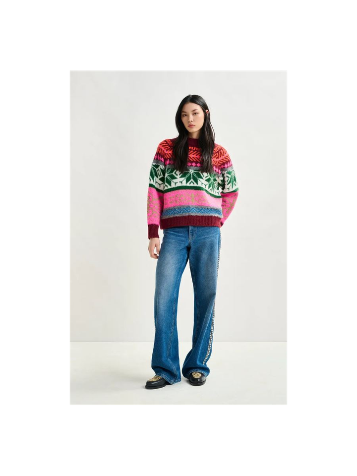 Bordeaux en veelkleurig gemêleerd gebreide trui Irelando Essentiel