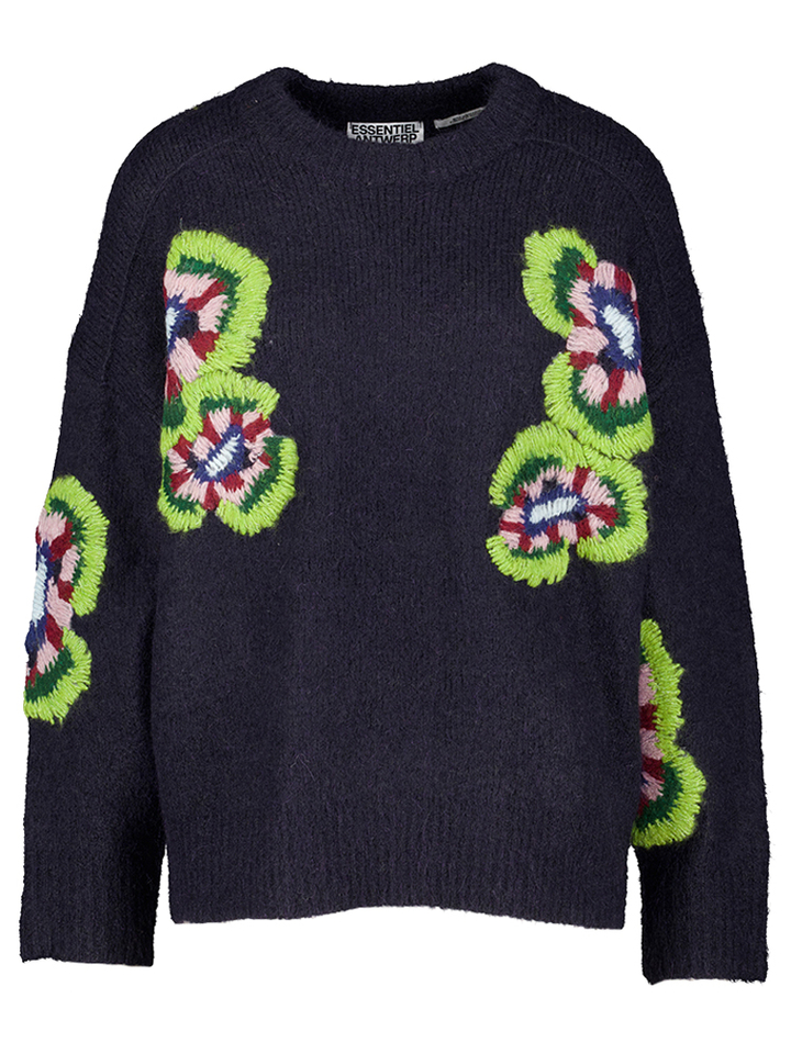 Donkerblauwe trui met bloemenprint Impossible Essentiel 