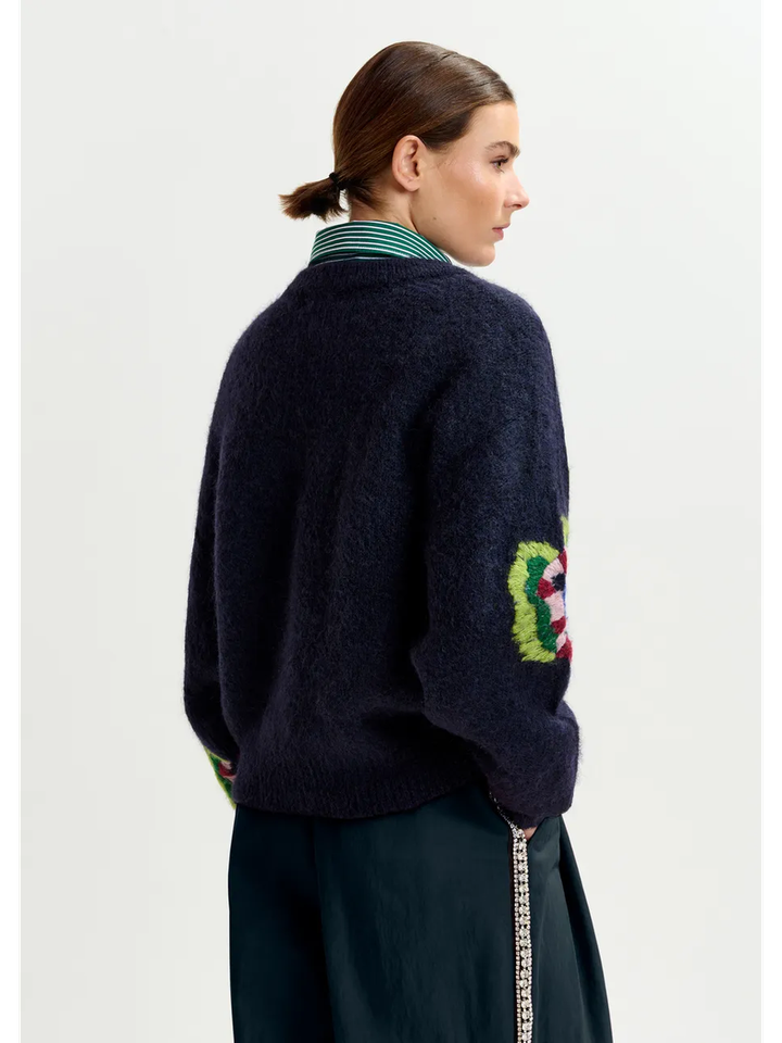 Donkerblauwe trui met bloemenprint Impossible Essentiel 