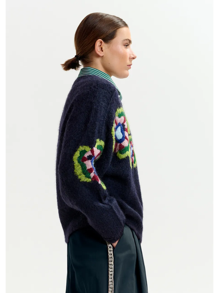 Donkerblauwe trui met bloemenprint Impossible Essentiel 