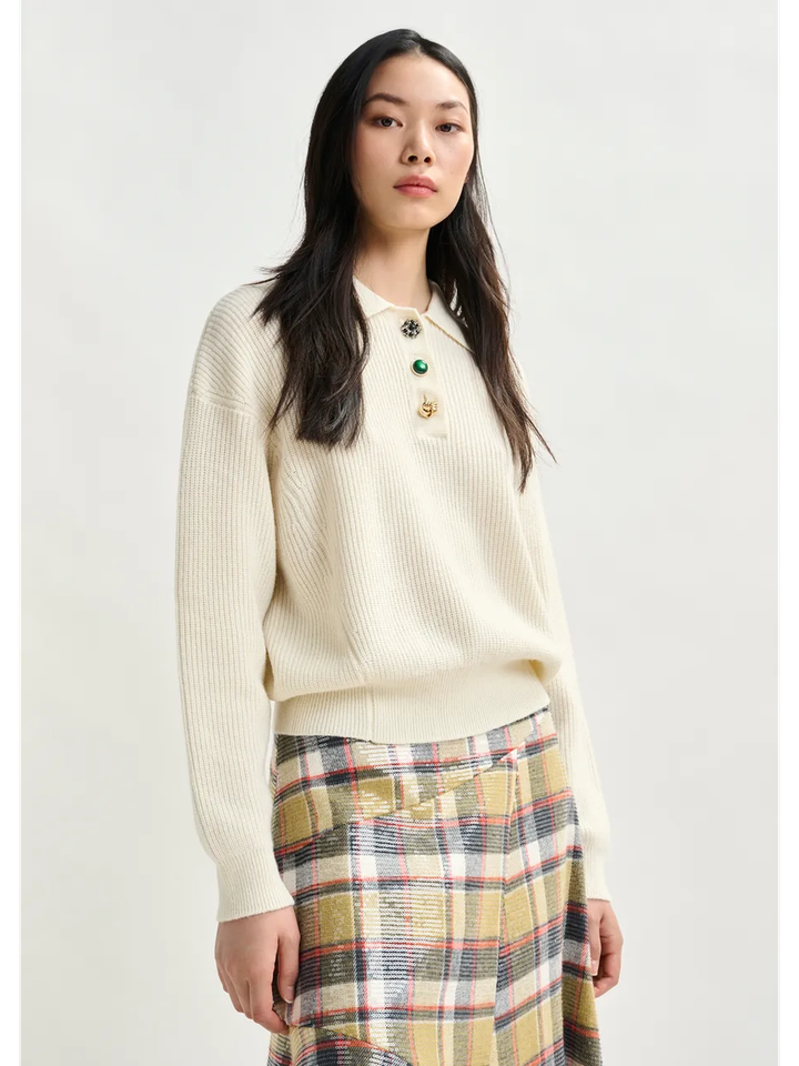 Ecru gebreide polo met speciale knopen Imetal Essentiel 