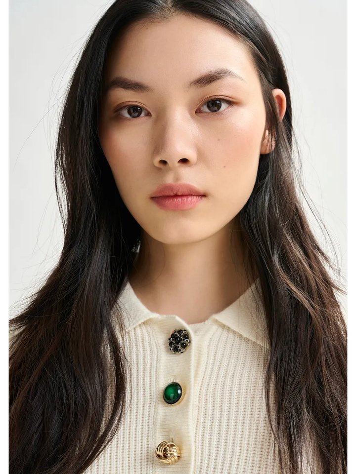 Ecru gebreide polo met speciale knopen Imetal Essentiel 